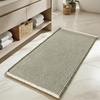 MIULEE Waffle Bathroom Runner Rugs Boho Large Bath Mat 2’x5′(24″x60″) Green | Super Absorbent, Non Slip, Upgraded Soft, Quick Dry, Washable Bath Rug with Tassels for Hallway Laundry Room Bedroom(Green & Cream)