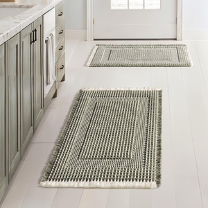 MIULEE Fall Terracotta Set of 2 Waffle Bathroom Rugs Boho Bath Mat 17×24 in | Looped Design, Super Absorbent, Non Slip, Washable, Ultra Soft, Rubber Backed, Bathroom Mats for Floor Tub Shower, Fall decor(Green & Cream)