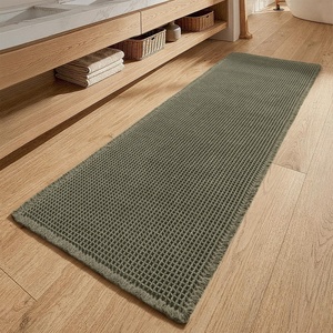 MIULEE Waffle Bathroom Runner Rugs Boho Large Bath Mat 2’x5′(24″x60″) Green | Super Absorbent, Non Slip, Upgraded Soft, Quick Dry, Washable Bath Rug with Tassels for Hallway Laundry Room Bedroom(Green)