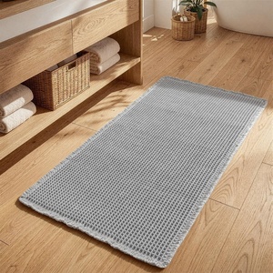 MIULEE Waffle Bathroom Runner Rugs Boho Large Bath Mat 2’x5′(24″x60″) Green | Super Absorbent, Non Slip, Upgraded Soft, Quick Dry, Washable Bath Rug with Tassels for Hallway Laundry Room Bedroom(Light Grey)